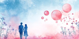 情侣漫步于梦幻花海之间