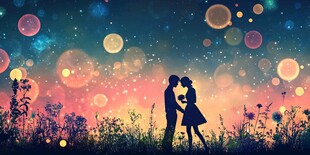 浪漫星空下的情侣甜蜜相拥