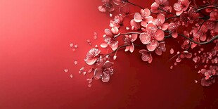 红梅绽放 红底唯美花卉图