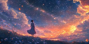 少女仰望梦幻星空