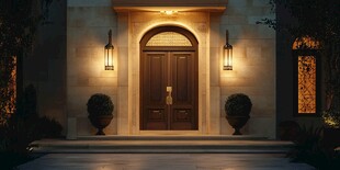 豪华住宅门前的温馨夜景