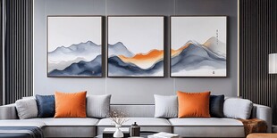 现代客厅中式山水挂画装饰