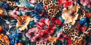 多彩花卉豹纹混纺布料