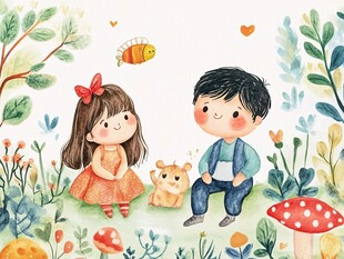 林间孩童与萌宠的温馨时刻