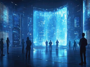 未来科技展厅中的参观者