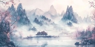 水墨山水间的静谧古景