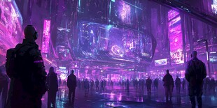赛博朋克风繁华都市夜景
