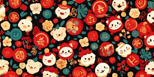 喜庆萌趣中式新年图案