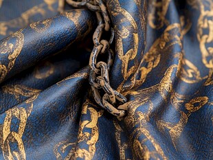 蓝金花纹皮革与金属链条