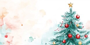 水彩风圣诞树节日装饰图