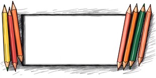 彩色铅笔环绕的空白画框