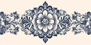 蓝白花卉中式传统纹样