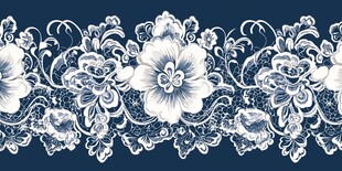 蓝底白色精致花卉蕾丝花边