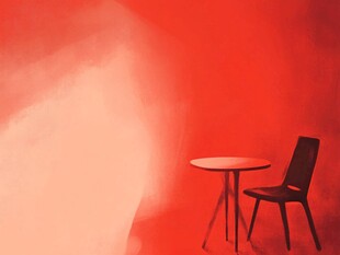 红墙前的桌椅简约场景