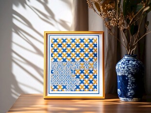 蓝黄几何图案艺术画摆件