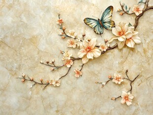 玉兰花枝上的灵动蝴蝶