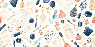 手绘多彩美妆工具图案