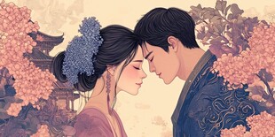 古风情侣相依浪漫瞬间