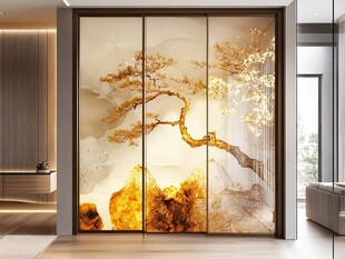 中式金松山水屏风隔断