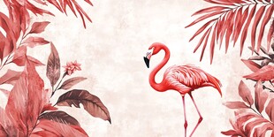 火烈鸟漫步于热带植物间
