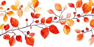 秋意水彩枝叶图案设计