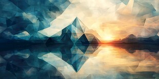 梦幻几何山水黄昏倒影图