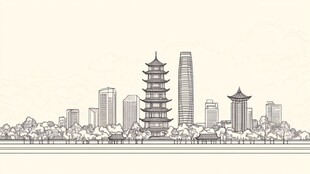 城市古今建筑天际线图景