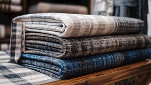 叠放的多彩格子毯子