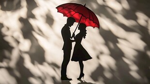 雨中情侣浪漫剪影