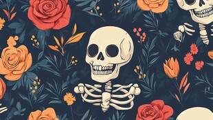 骷髅玫瑰图案 神秘艺术风