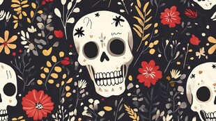 骷髅花卉图案装饰画