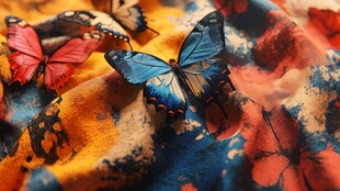 彩蝶落于斑斓花布之上