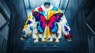 彩色蝴蝶印花时尚夹克