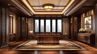 中式风格豪华办公室场景