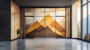 现代大厅的几何山峰墙饰