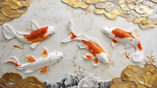 瓷雕锦鲤伴金叶图