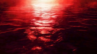 血红色海面的神秘光影