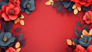 红色花卉装饰背景图