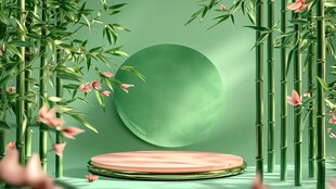 竹影环绕的圆形展示平台