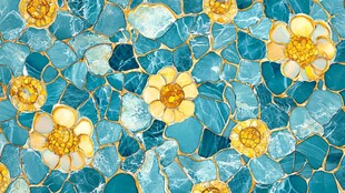 蓝黄花卉马赛克瓷砖图案