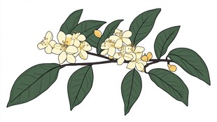 桂花枝叶插画图