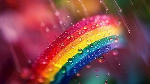 雨中彩虹 晶莹水珠梦幻景