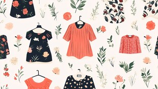 可爱童装与花卉图案插画