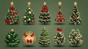 多样圣诞树装饰素材集合