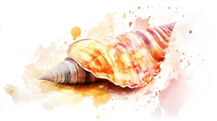 水彩绘精美海螺艺术图