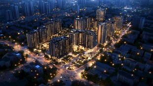 城市夜景俯瞰 璀璨灯火人家