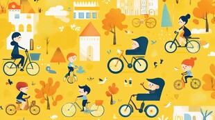 秋日城市骑行欢乐场景