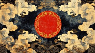 中式云纹红圆古典背景图