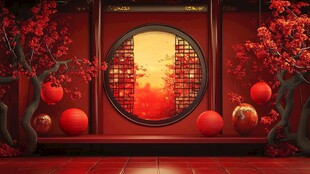 中式红韵新春室内景观