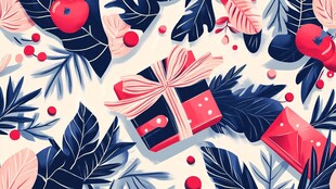 圣诞礼物与花叶装饰图案